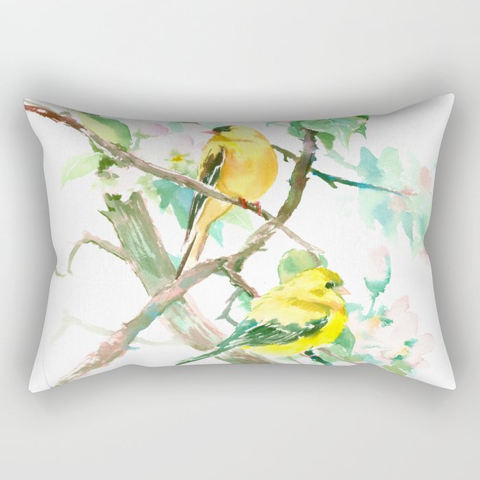 American Goldfinch and Apple Blossom Rectangular Pillow