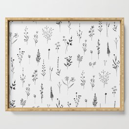 White Wildflowers Pattern Serving Tray