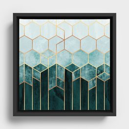 Teal Hexagons Framed Canvas