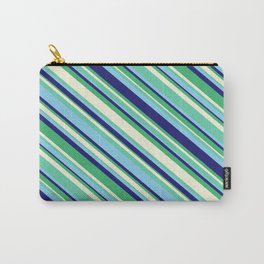 [ Thumbnail: Eyecatching Aquamarine, Sky Blue, Midnight Blue, Sea Green & Beige Colored Striped/Lined Pattern Carry-All Pouch ]