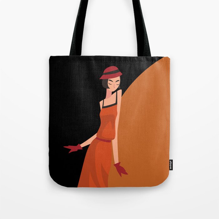 Art Deco 1920s Flapper Fashion Dancer Girl in Burnt Orange and Black Tote Bag
