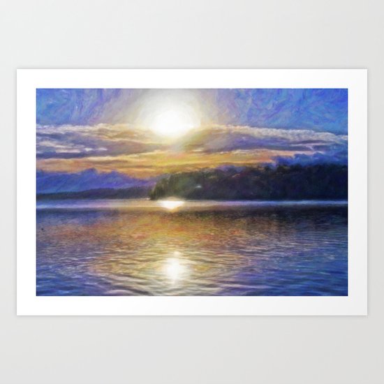 Sun Rising Over Lake - Art Edit Art Print