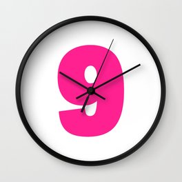 9 (Dark Pink & White Number) Wall Clock