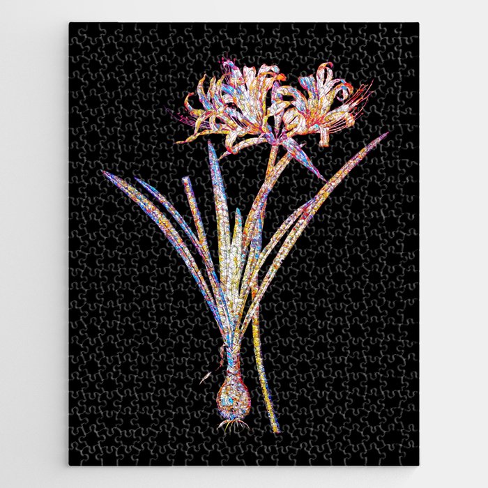 Floral Golden Hurricane Lily Mosaic on Black Jigsaw Puzzle