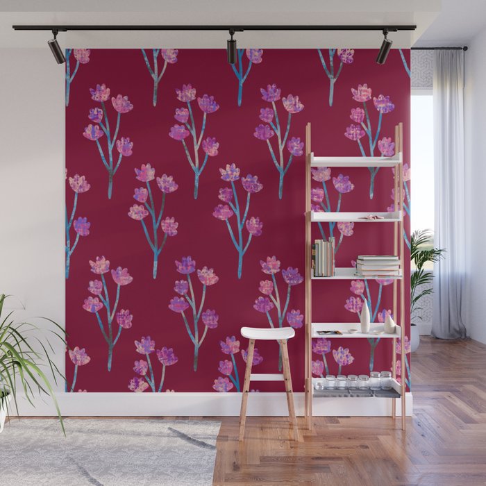Magic forest. Seamless pattern with flowers, berries and leaves. Hand drawn background. Botanic. Wall Mural