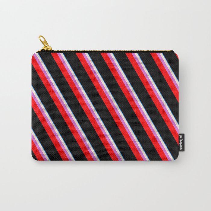 Eyecatching Blue, Beige, Orchid, Red & Black Colored Lines/Stripes Pattern Carry-All Pouch