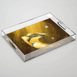 starry whale in golden space Acrylic Tray