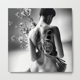 Girl with Lotus Flowers, female nude black and white photography / black and white art photography Metal Print | Female, Asian, Flowers, Japan, Japanese, Girl, Nude, Women, Naked, Photos 