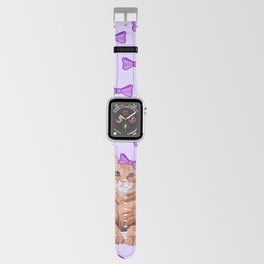Ginger Cat with Purple Bow Pattern Apple Watch Band