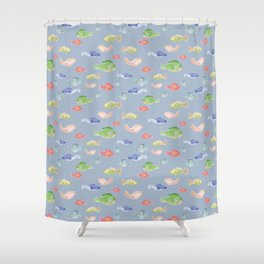 Happy fish pattern gray minimal Shower Curtain