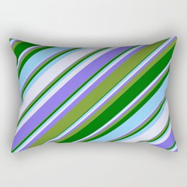 [ Thumbnail: Vibrant Medium Slate Blue, Green, Dark Green, Light Sky Blue & Lavender Colored Stripes Pattern Rectangular Pillow ]