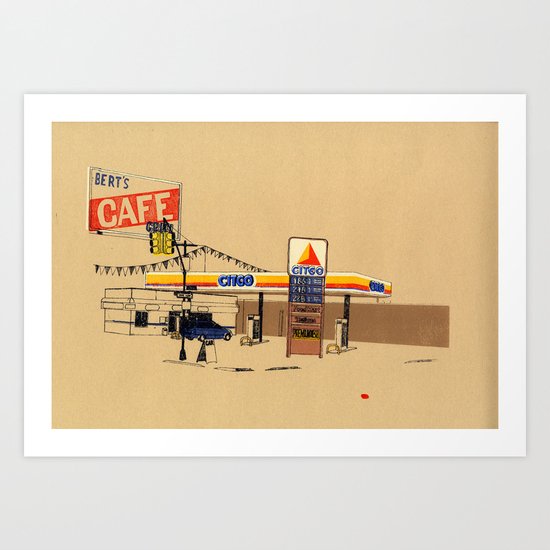 Berts Cafe screenprint Art Print