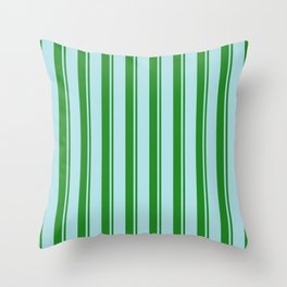 [ Thumbnail: Forest Green and Powder Blue Colored Pattern of Stripes Throw Pillow ]