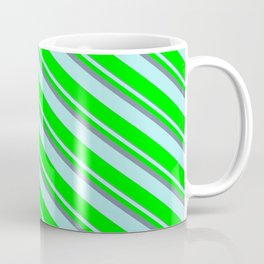 [ Thumbnail: Light Slate Gray, Turquoise & Lime Colored Striped Pattern Coffee Mug ]