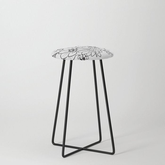Floral Abstract Line Art  Counter Stool