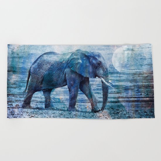 The Elephants Journey blue moon Beach Towel