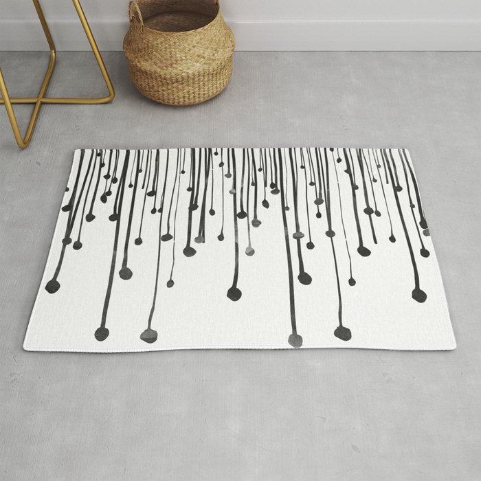 Abstract hand drawn black white water drops Rug
