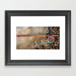 Salmon spey fly rod and reel resting on gravel and snow in British Columbia, Canada Framed Art Print