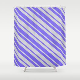 [ Thumbnail: Light Gray & Medium Slate Blue Colored Stripes Pattern Shower Curtain ]