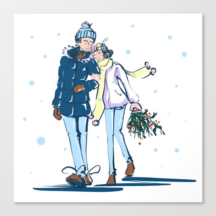 Lovers in winter Canvas Print
