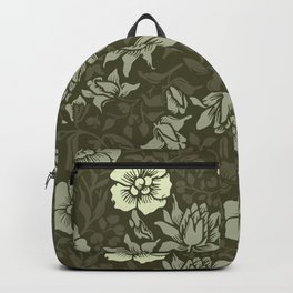 Arts and Crafts Inspired Floral Pattern Green Backpack