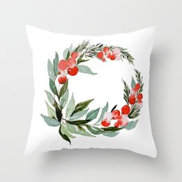 Scarlet Holiday Wreath Throw Pillow
