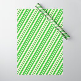 [ Thumbnail: Lime Green & Beige Colored Stripes/Lines Pattern Wrapping Paper ]