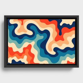 Retro 70s and 80s Abstract Soft and Flowing Layers Swirl Pattern Waves Art Vintage Color Palette 2 Framed Canvas