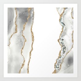 White & Gold Agate Texture 08 Art Print