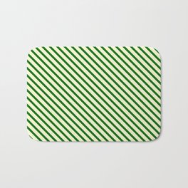 [ Thumbnail: Light Yellow and Dark Green Colored Lined/Striped Pattern Bath Mat ]