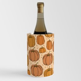 Autumn seamless pattern with different pumpkins and seeds on beige background Wine Chiller