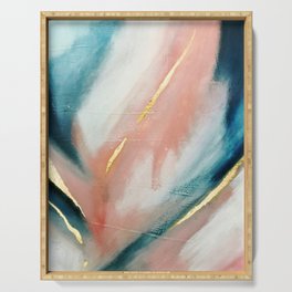 Celestial [3]: a minimal abstract mixed-media piece in Pink, Blue, and gold by Alyssa Hamilton Art Serving Tray