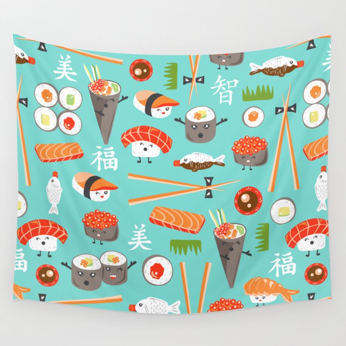 Happy Sushi Wall Tapestry