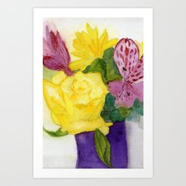 Yellow Rose Birthday Bouquet, June Birth Flower Art Print