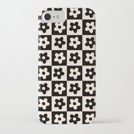 90s flower checkers_cream and black iPhone Case