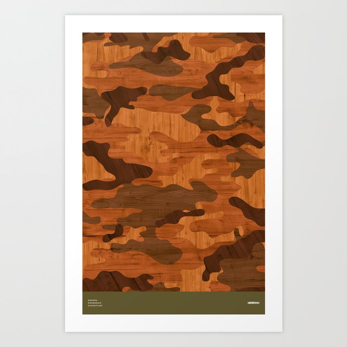 Modern Woodgrain Camouflage / Woodland Print Art Print