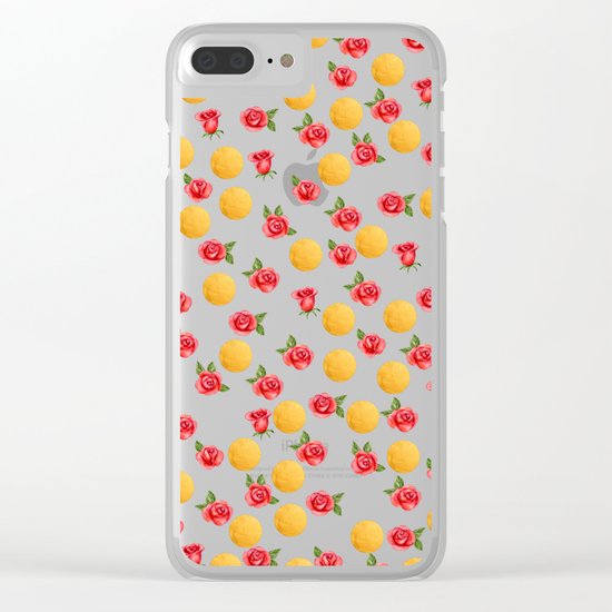 Grace - Watercolor Red Roses and Golden Polka Dots Pattern Clear iPhone Case