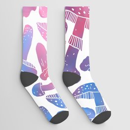 Hand painted pink teal watercolor mushrooms pattern Socks