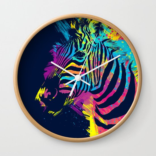 Zebra Splatters Colorful Animals Wall Clock