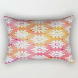 Abstract Retro Cool White Daisies On Rainbow Pink Orange Yellow Rectangular Pillow