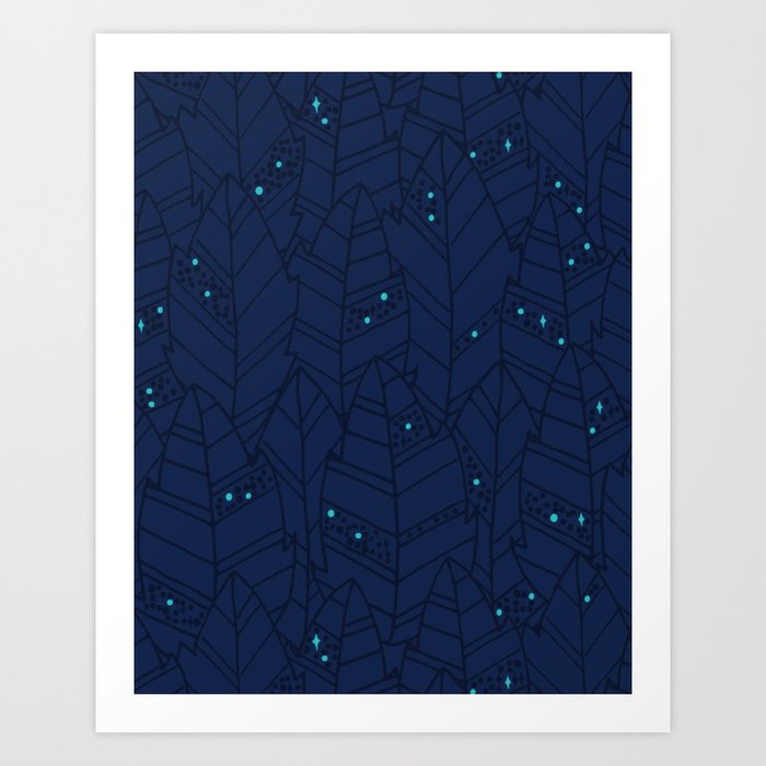 Leaves Pattern - Dark Night Art Print