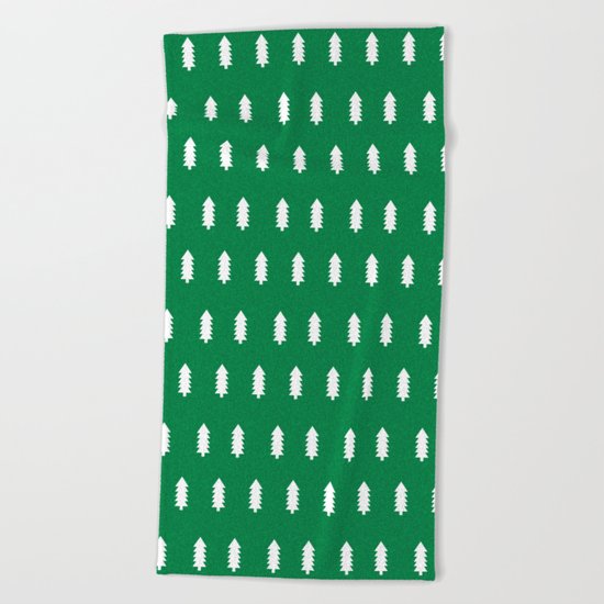 Christmas Trees minimal modern green and white holiday christmas decor Beach Towel