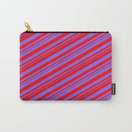 [ Thumbnail: Medium Slate Blue and Red Colored Lined Pattern Carry-All Pouch ]