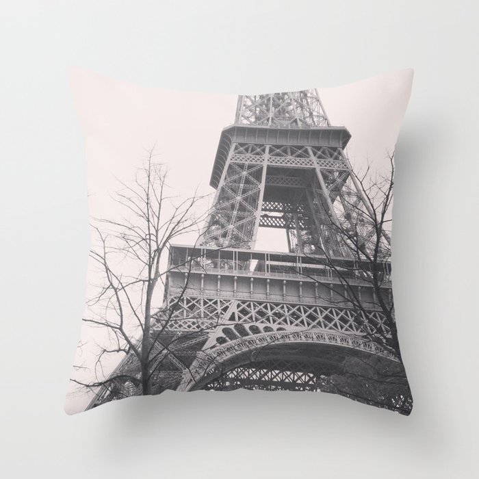 Eiffel tower, Paris, black & white photo, b&w fine art, tour, city, landscape photography, France Throw Pillow