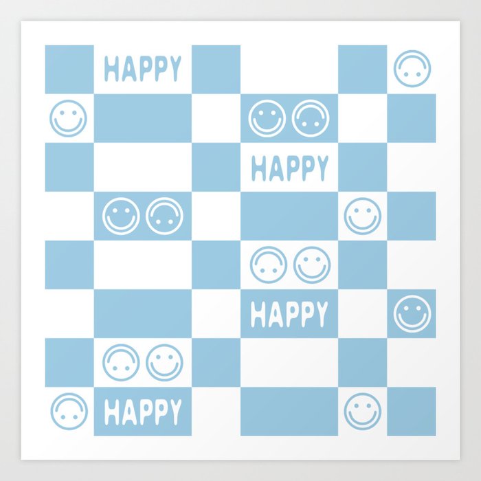 HAPPY Checkerboard 2.0 (Morning Sky Light Blue Color) Art Print