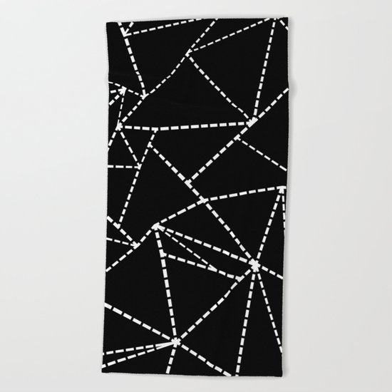 Abstract Dotted Lines White on Black Beach Towel