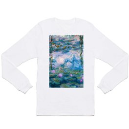 Water Lilies Monet Teal Long Sleeve T-shirt