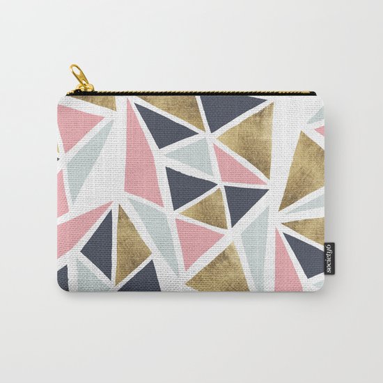 Modern geometrical pink navy blue gold triangles pattern Carry-All Pouch