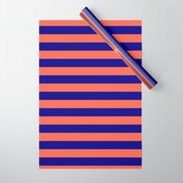 [ Thumbnail: Red and Dark Blue Colored Lines/Stripes Pattern Wrapping Paper ]