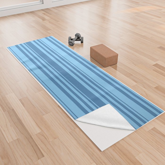 Blue and Light Sky Blue Colored Lines Pattern Yoga Towel